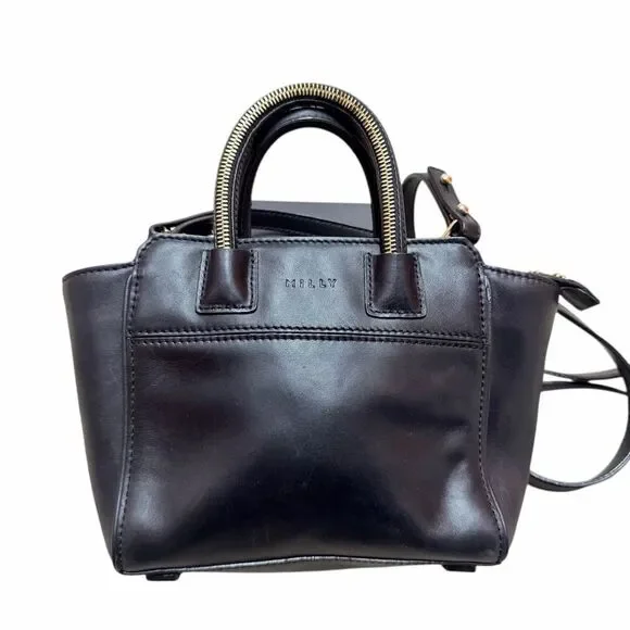 MILLY Black Leather Crossbody Bag With Gold Zipper